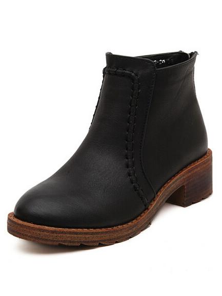 Romwe Black Brush Round Toe Zipper Back Boots