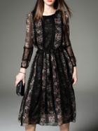 Romwe Black Contrast Lace Print Dress