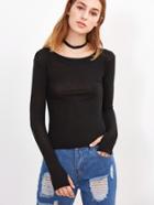 Romwe Black Long Sleeve Tight T-shirt