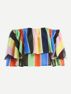 Romwe Colorful Vertical Stripe Ruffle Hem Crop Blouse