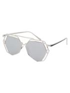 Romwe Silver Metal Frame Hollow Sunglasses