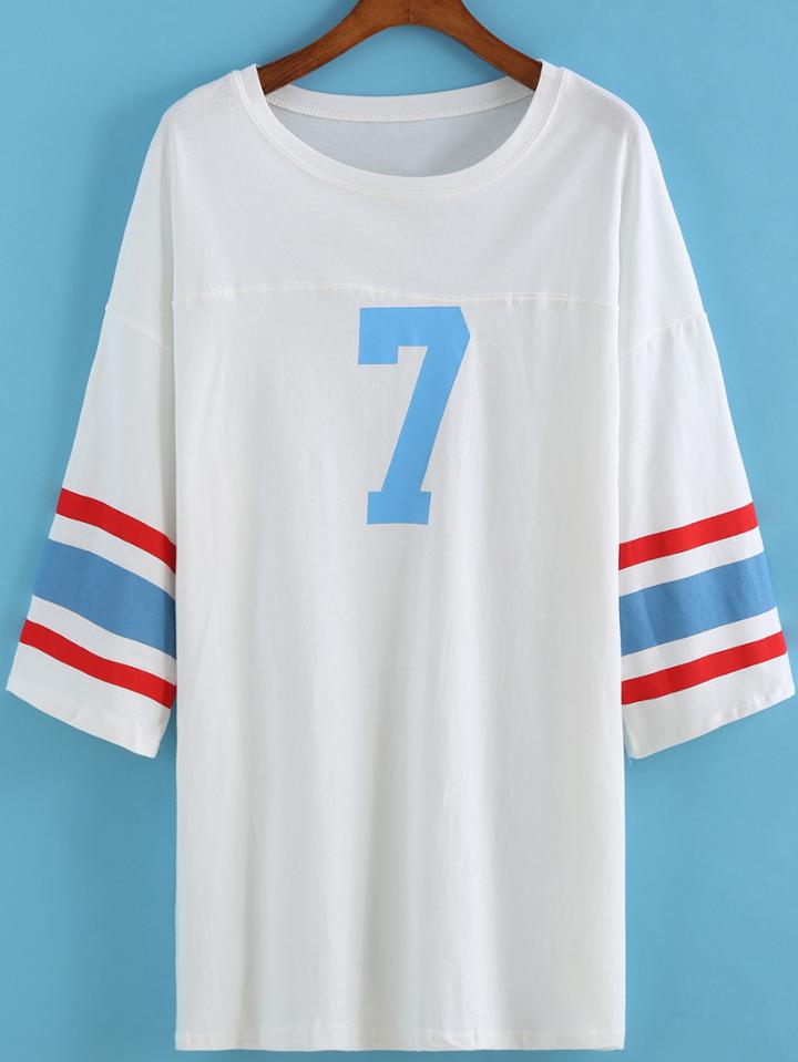 Romwe Varsity-striped Loose T-shirt