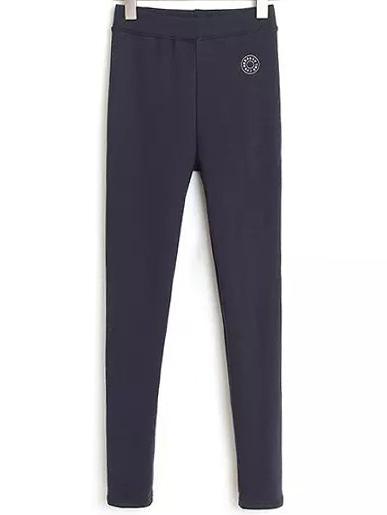 Romwe Elastic Waist Letter Print Navy Leggings