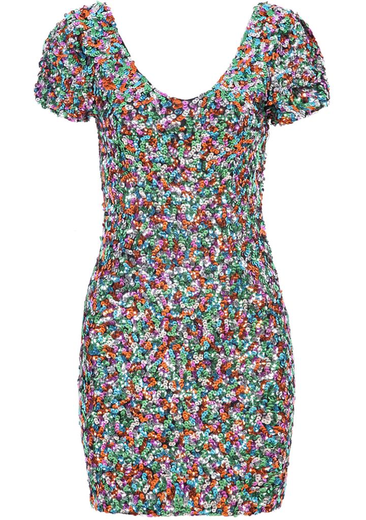Romwe Multicolor V Neck Sequined Bodycon Dress