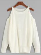 Romwe White Cold Shoulder Knit Sweater