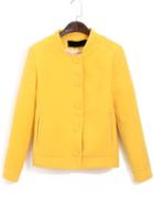 Romwe Stand Collar With Buttons Yellow Coat