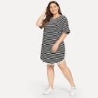 Romwe Plus Tassel Embellished Curved Hem Striped Dress