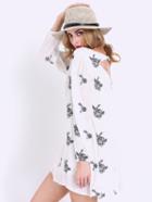 Romwe White Broderie Long Sleeve Floral Embroidery Dress