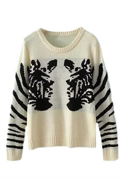Romwe Two Zebras Knitted Jumper