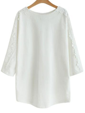 Romwe Contrast Lace Plus White T-shirt