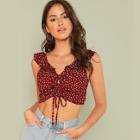 Romwe Drawstring Front Crop Top With Ruffle Strap