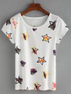 Romwe Graffiti Stars Print T-shirt