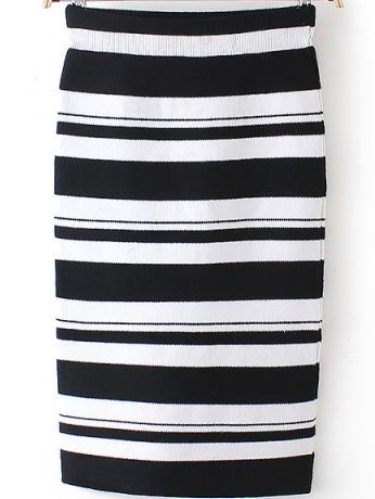 Romwe Striped Knit Black Skirt