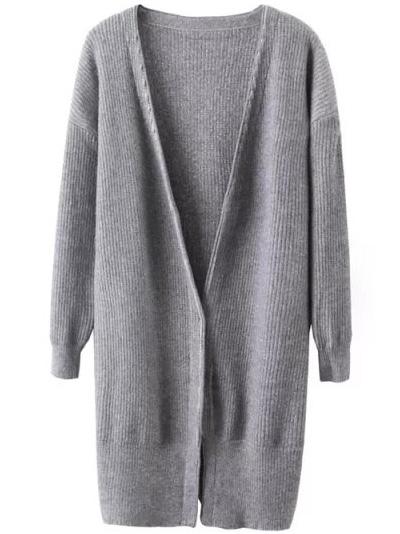 Romwe Long Sleeve Open Front Grey Cardigan