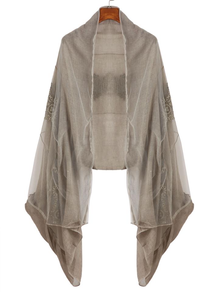 Romwe Light Brown Lace Voile Scarf