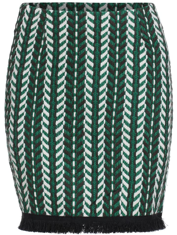Romwe Vertical Striped Tassel Bodycon Green Skirt