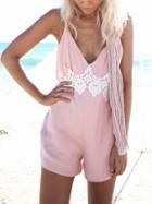 Romwe Lace Applique Backless Cami Romper
