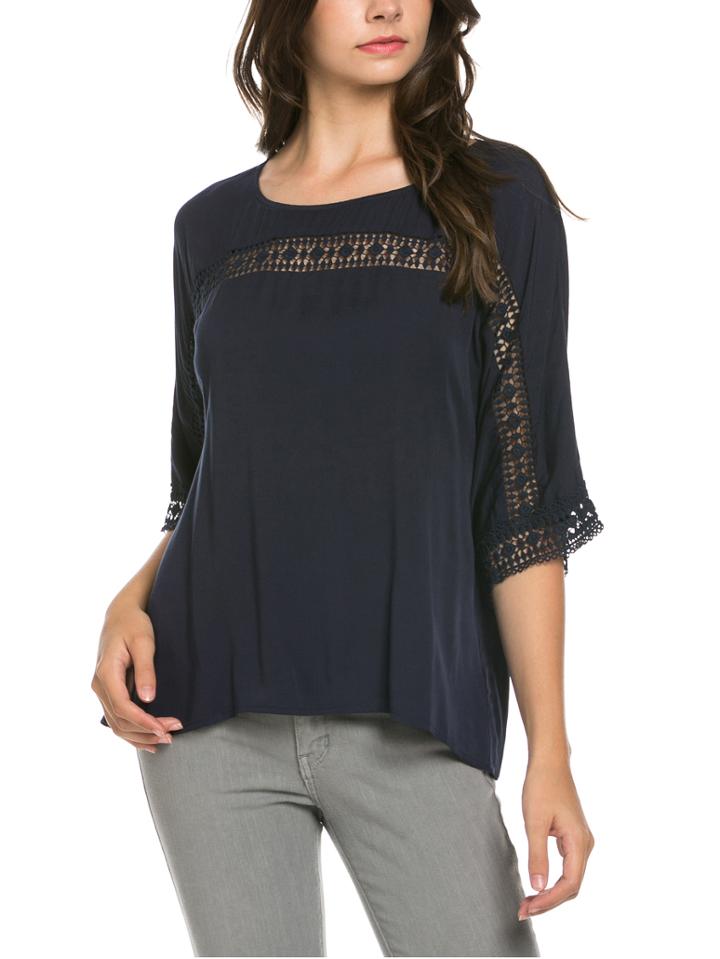 Romwe Lace Insert Loose-fit Top - Black