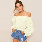 Romwe Solid Ruffle Trim Off The Shoulder Blouse
