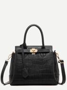 Romwe Black Crocodile Embossed Tote Bag With Strap