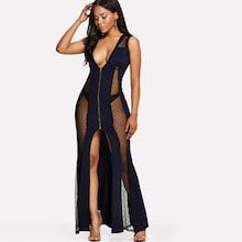 Romwe Contrast Mesh Split Dress