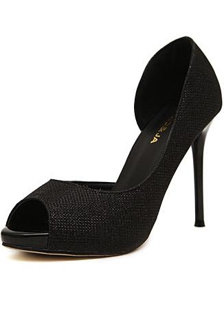 Romwe Black Side Cutout High Heeled Peep Toe Pumps