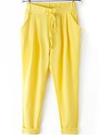 Romwe Drawstring Waist Pockets Yellow Pant