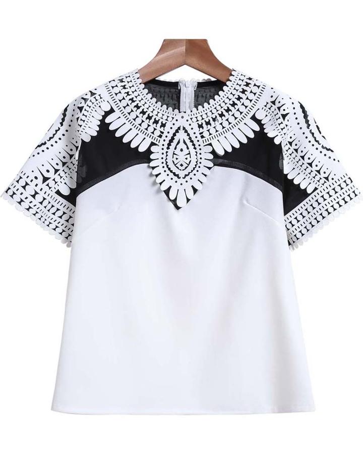 Romwe Floral Crochet Crop T-shirt