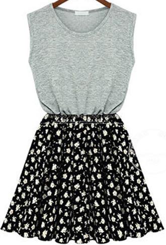 Romwe Sleeveless Floral Chiffon Grey Dress