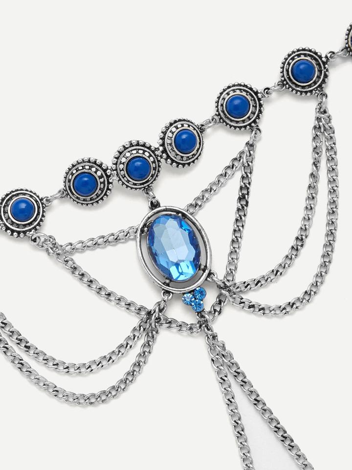 Romwe Rhinestone Detail Link Bracelet With Toe Ring
