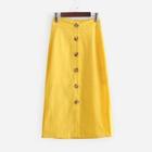 Romwe Solid Button Through Skirt