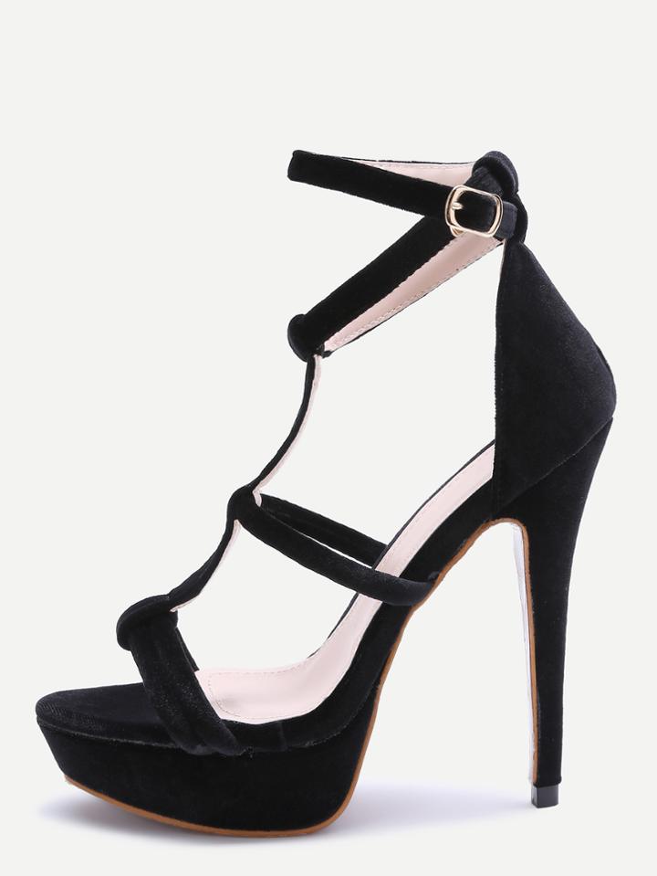 Romwe Black Open Toe Strappy Platform Heeled Sandals