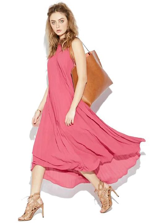 Romwe Off-shoulder Pleated Maxi Pink Dress