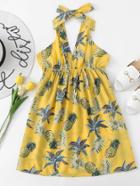 Romwe Pineapple Print Halter Dress