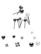 Romwe Silver Plated Rhinestone Faux Pearl Stud Earrings Set