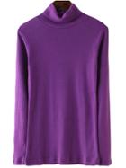 Romwe Turtleneck Long Sleeve Purple T-shirt