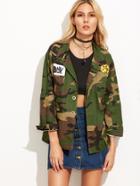 Romwe Army Green Camo Print Patch Coat With Pocket
