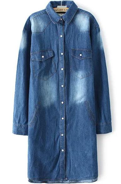 Romwe Lapel Bleached With Pockets Denim Coat