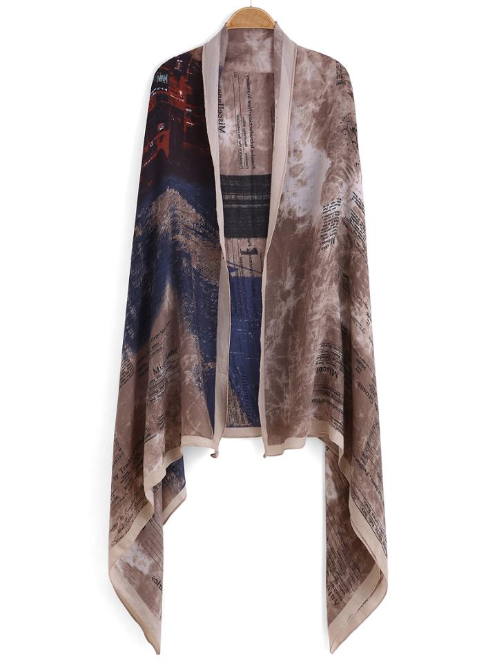 Romwe Newpaper Print Khaki Scarf
