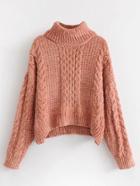 Romwe Turtleneck Cable-knit Chenille Sweater