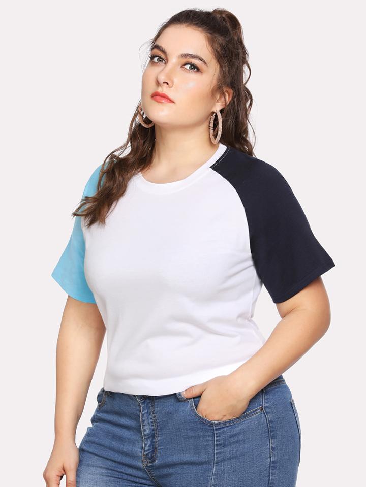 Romwe Cut And Sew Raglan Sleeve Tee