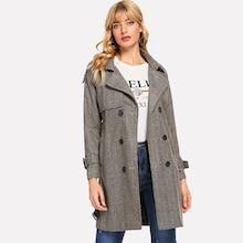 Romwe Gingham Double Breasted Coat