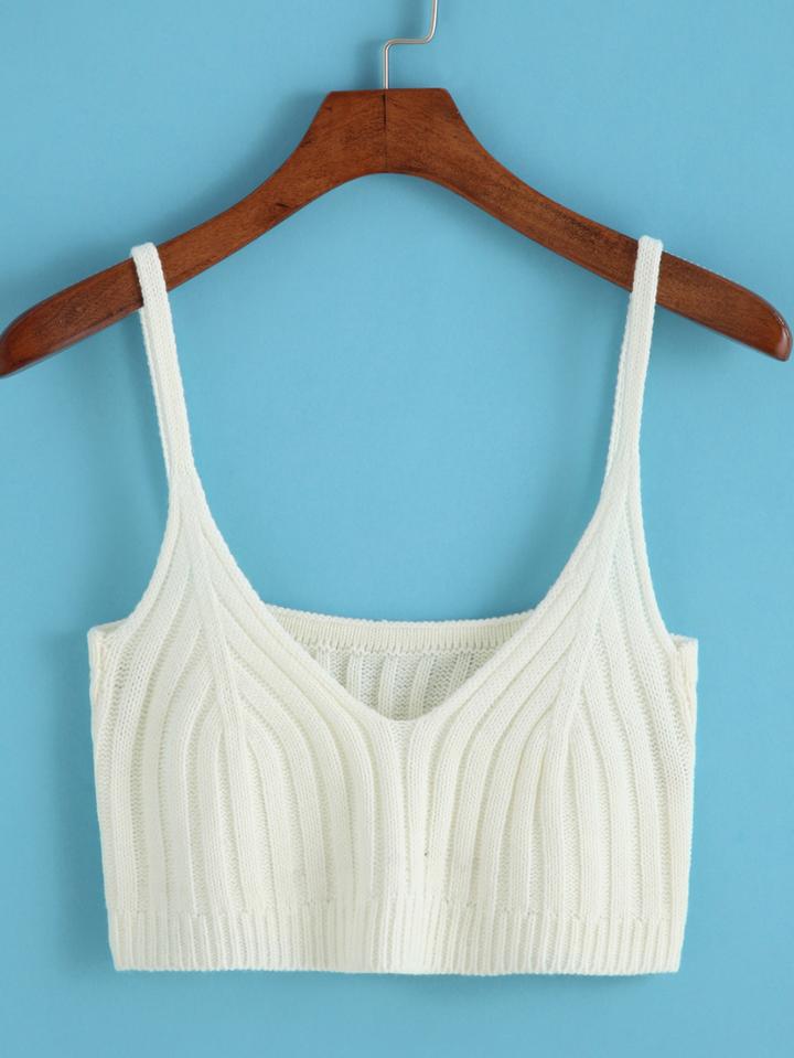 Romwe Spaghetti Strap Crop White Cami Top