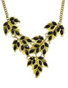 Romwe Black Imitation Gemstone Statement Leaf Necklace