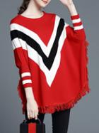 Romwe Color Block Knit Tassel Sweater