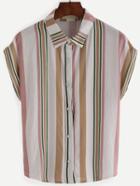 Romwe Multicolor Vertical Striped Short Sleeve Blouse