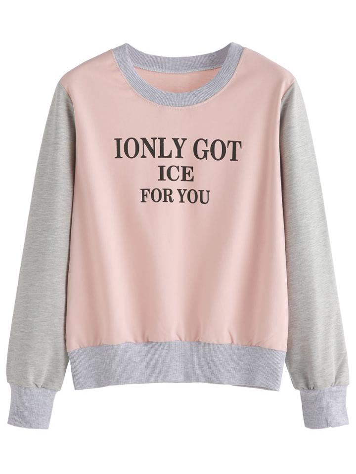 Romwe Contrast Letter Print Sweatshirt