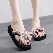 Romwe Faux Pearl Detail Flip Flops