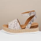 Romwe Snakeskin Buckled Strap Jute Trim Flatform Sandals