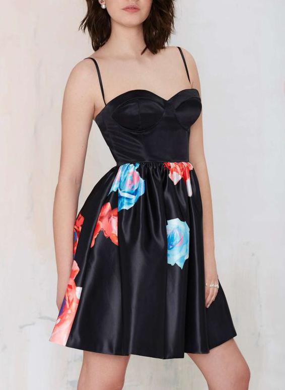 Romwe Spaghetti Strap With Zipper Florals Pleated Dress